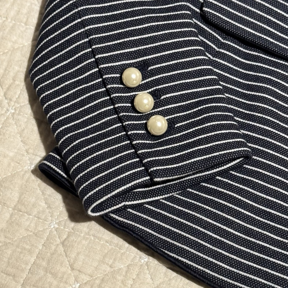 ANN TAYLOR Women's Size‎ 0 Blazer Pearl Buttons Black White Striped Minimalist - Picture 5 of 8